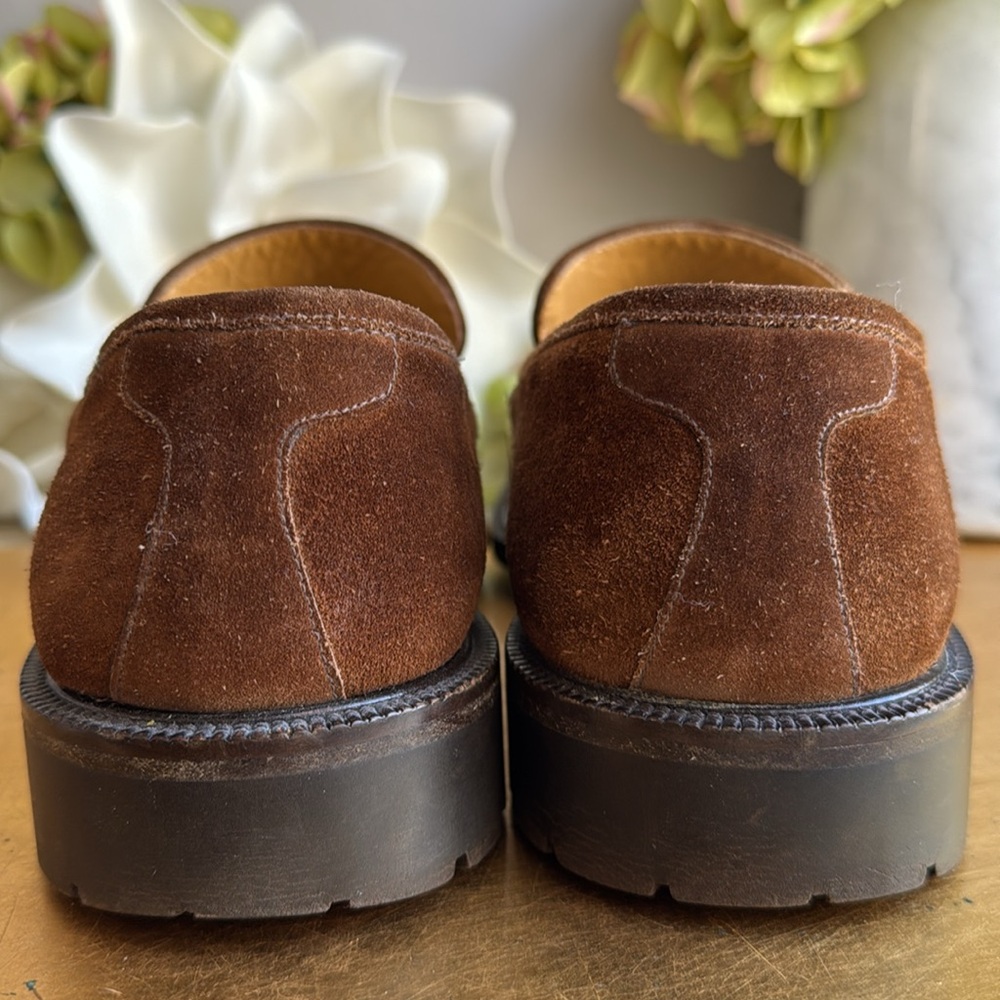 Bruno Magli Ken Lug Sole Penny Loafer in Chestnut Suede | Bologna Construction - Picture 6 of 16